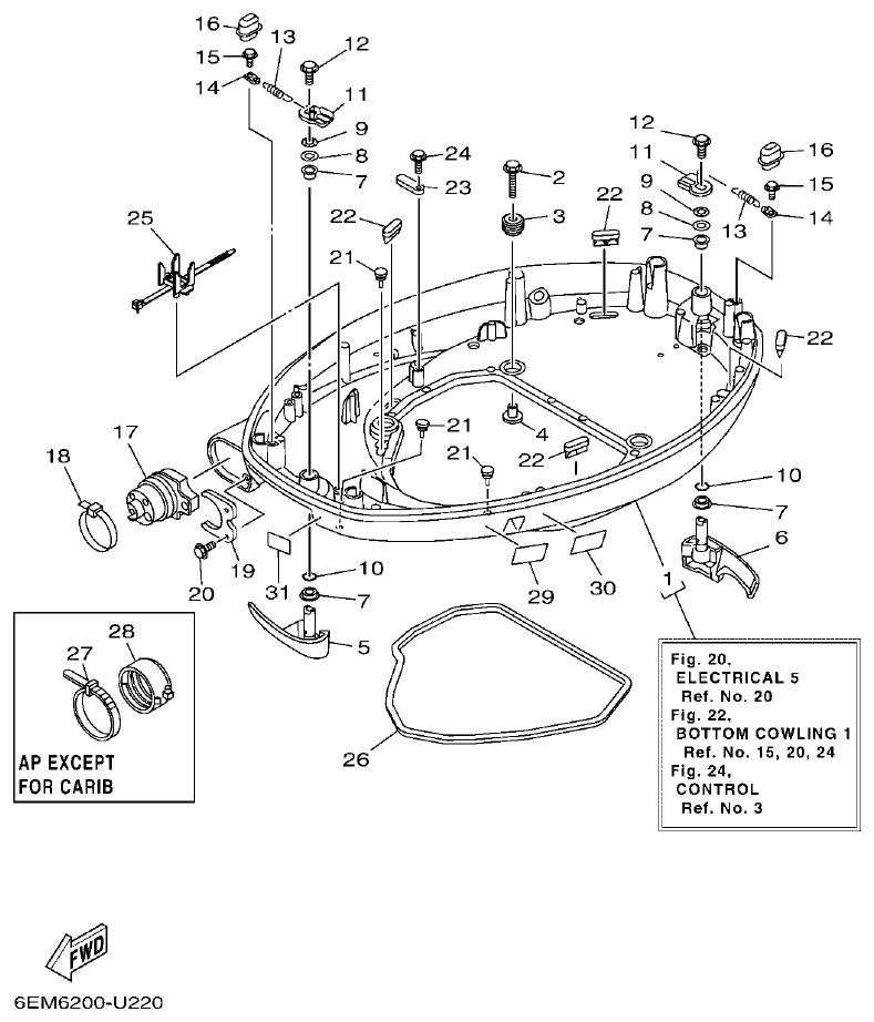 Yamaha F130AET, FL130AET BOTTOM COWLING 1 parts diagram
